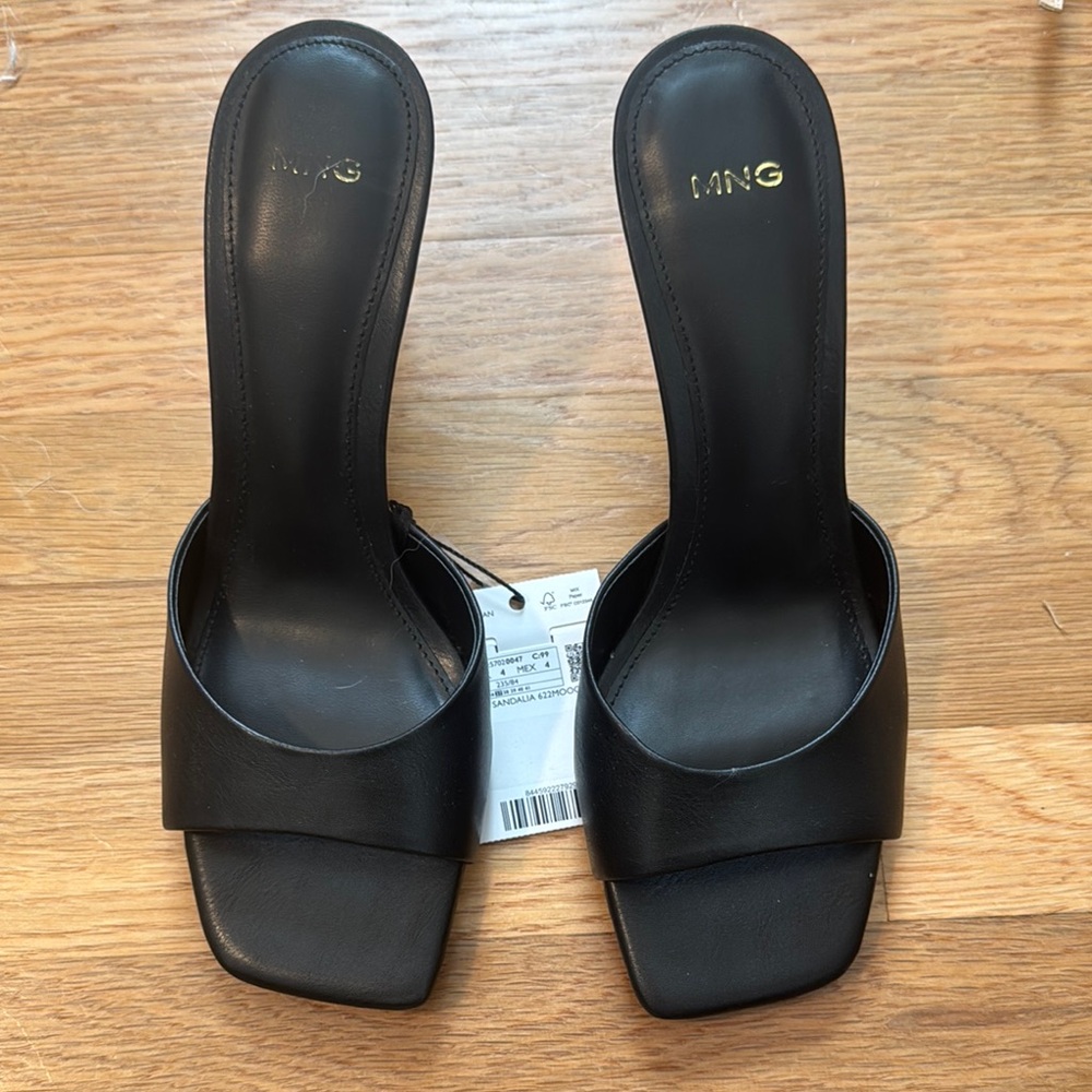 Mango Black Mules with Open Toe and Square Shape